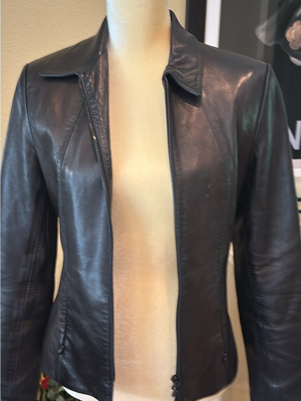 Robert Talbott Black Leather Zip-Front Jacket